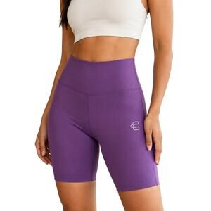 Charly High Rise Compression Biker Shorts Purple Medium Hidden Pocket